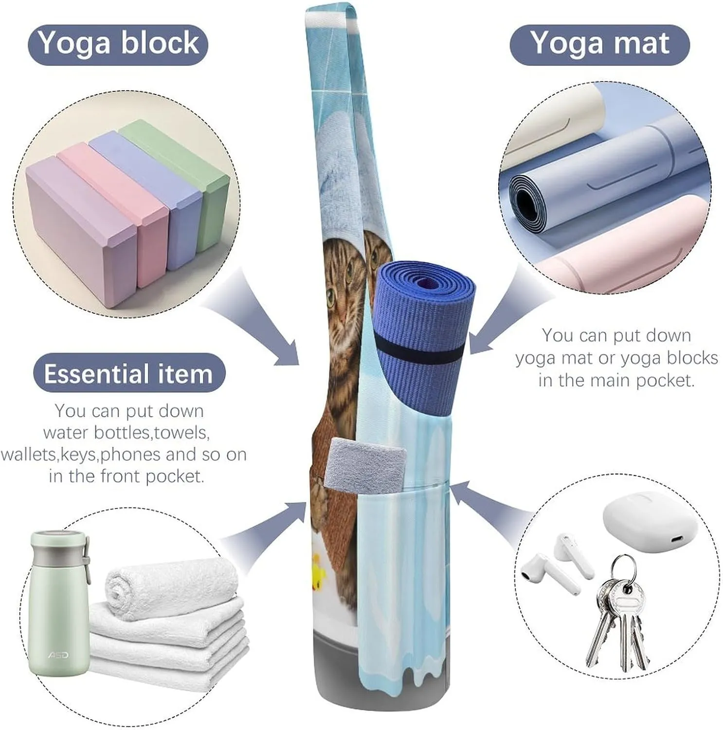 Nugier Yoga Mat Bag, Soft Canvas Storage Bag Fashion Mat Bag Pocket Shoulder Strap Clothes Dorm Organizer