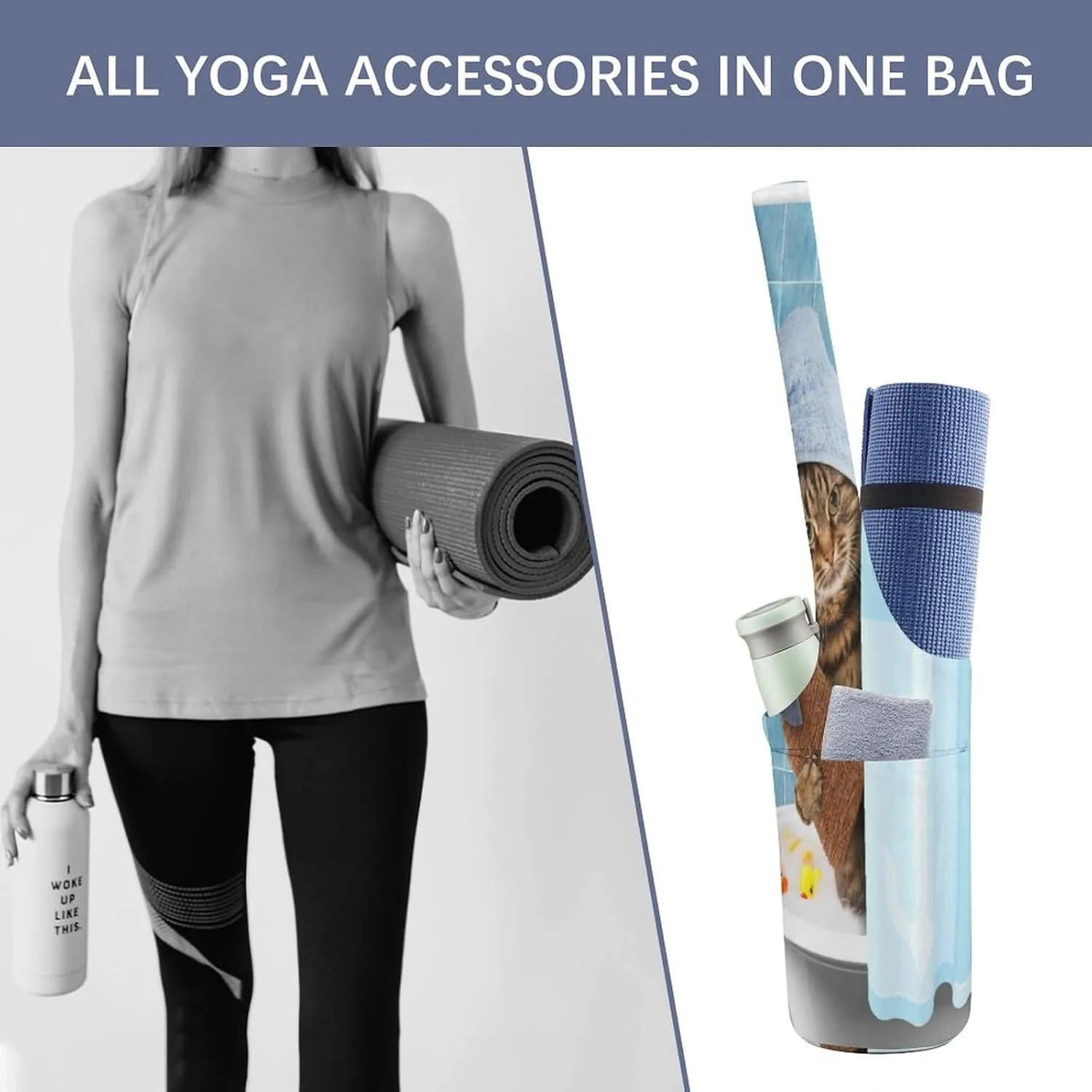 Nugier Yoga Mat Bag, Soft Canvas Storage Bag Fashion Mat Bag Pocket Shoulder Strap Clothes Dorm Organizer