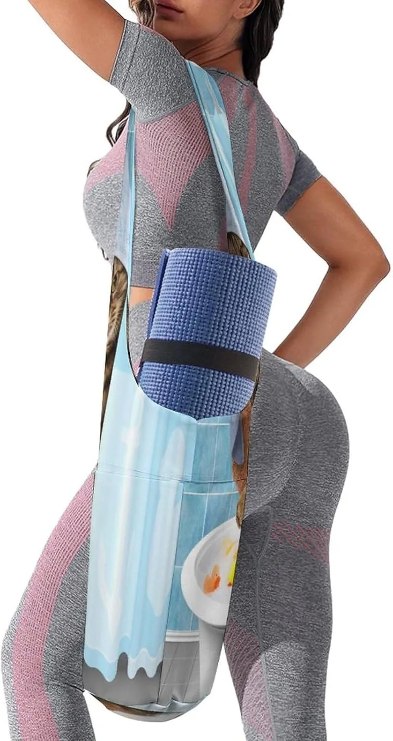Nugier Yoga Mat Bag, Soft Canvas Storage Bag Fashion Mat Bag Pocket Shoulder Strap Clothes Dorm Organizer
