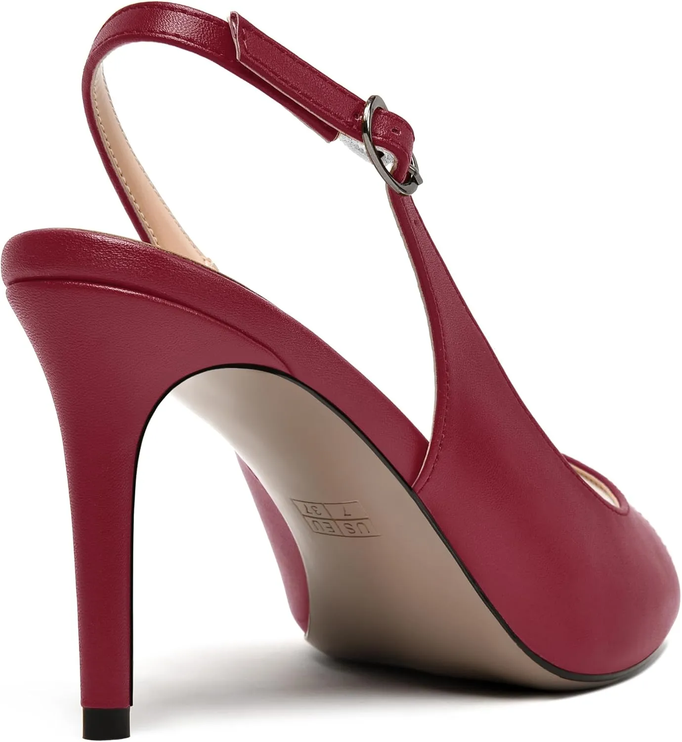 NUMALEO Womens Buckle Fashion Peep Toe Sexy Matte Slingback Evening Stiletto High Heel Pumps Shoes 3.3 Inch