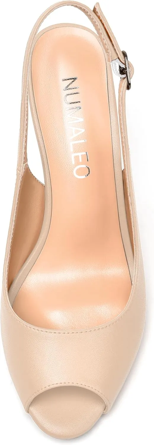 NUMALEO Womens Buckle Fashion Peep Toe Sexy Matte Slingback Evening Stiletto High Heel Pumps Shoes 3.3 Inch