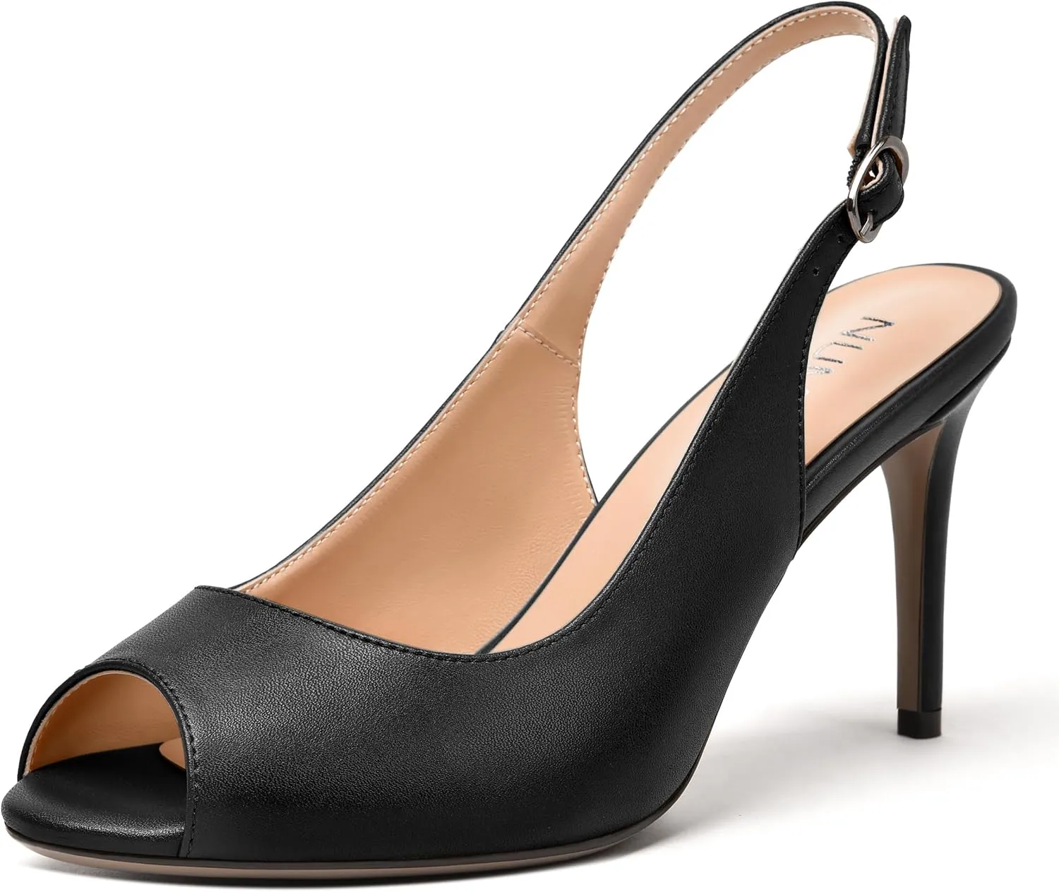 NUMALEO Womens Buckle Fashion Peep Toe Sexy Matte Slingback Evening Stiletto High Heel Pumps Shoes 3.3 Inch