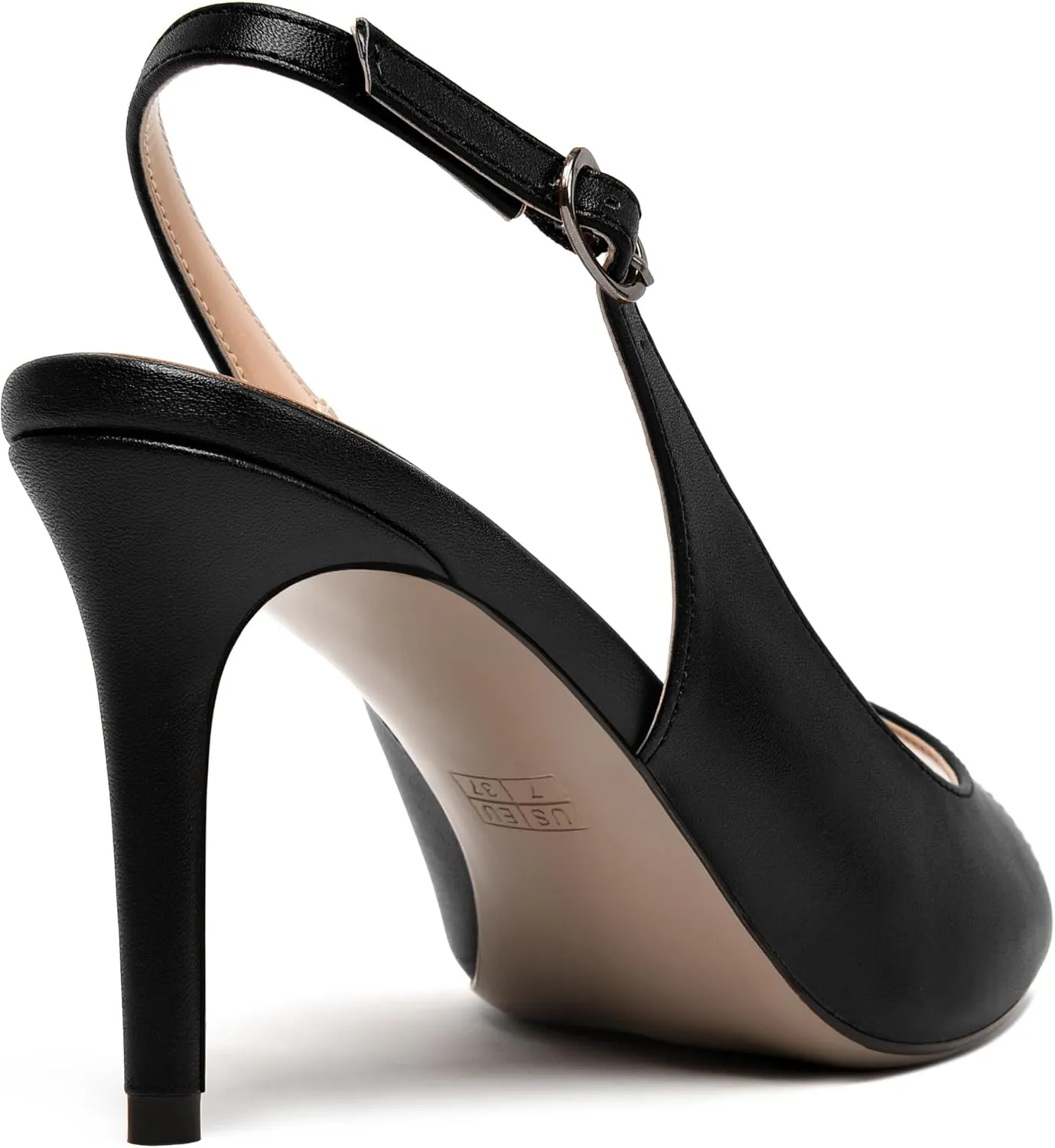 NUMALEO Womens Buckle Fashion Peep Toe Sexy Matte Slingback Evening Stiletto High Heel Pumps Shoes 3.3 Inch