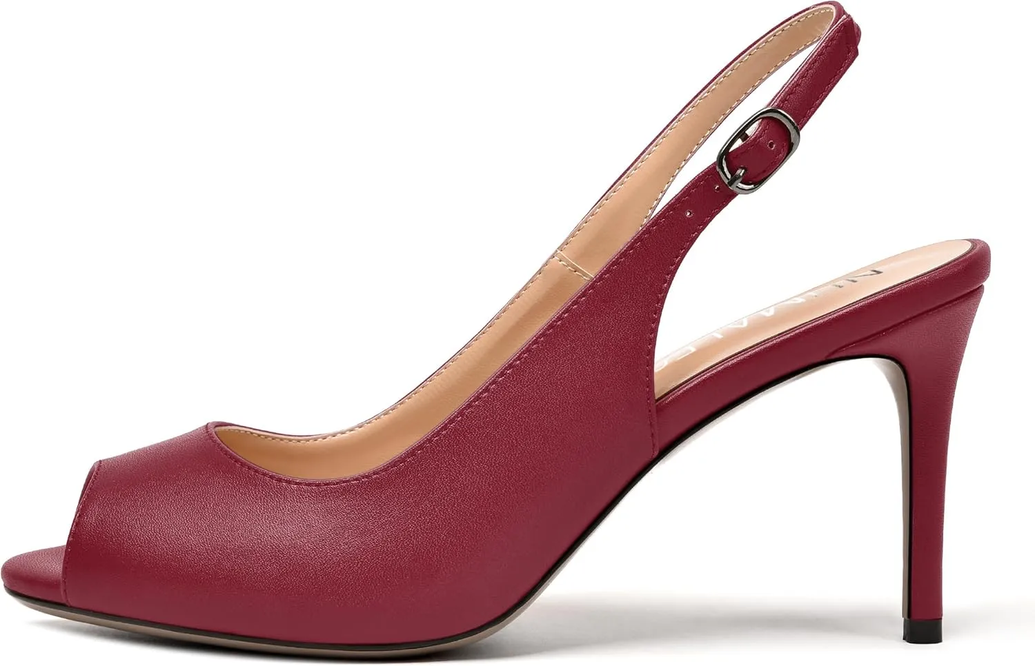 NUMALEO Womens Buckle Fashion Peep Toe Sexy Matte Slingback Evening Stiletto High Heel Pumps Shoes 3.3 Inch