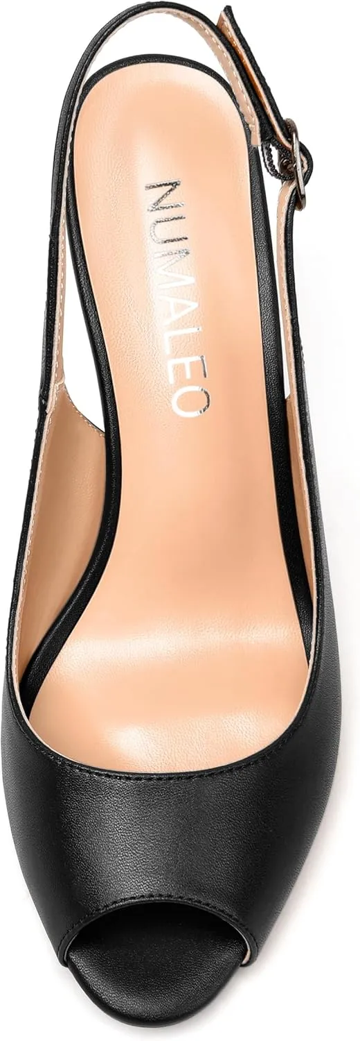 NUMALEO Womens Buckle Fashion Peep Toe Sexy Matte Slingback Evening Stiletto High Heel Pumps Shoes 3.3 Inch