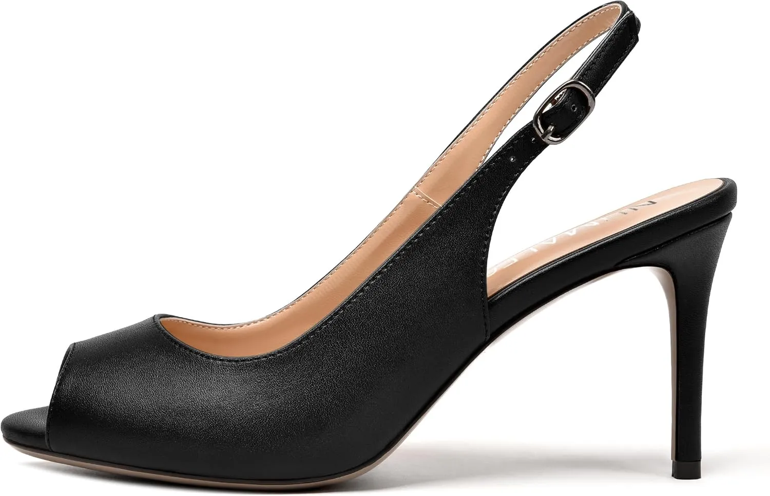 NUMALEO Womens Buckle Fashion Peep Toe Sexy Matte Slingback Evening Stiletto High Heel Pumps Shoes 3.3 Inch