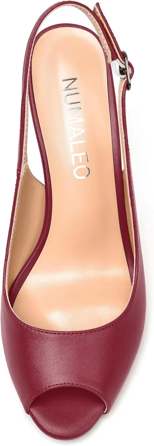 NUMALEO Womens Buckle Fashion Peep Toe Sexy Matte Slingback Evening Stiletto High Heel Pumps Shoes 3.3 Inch