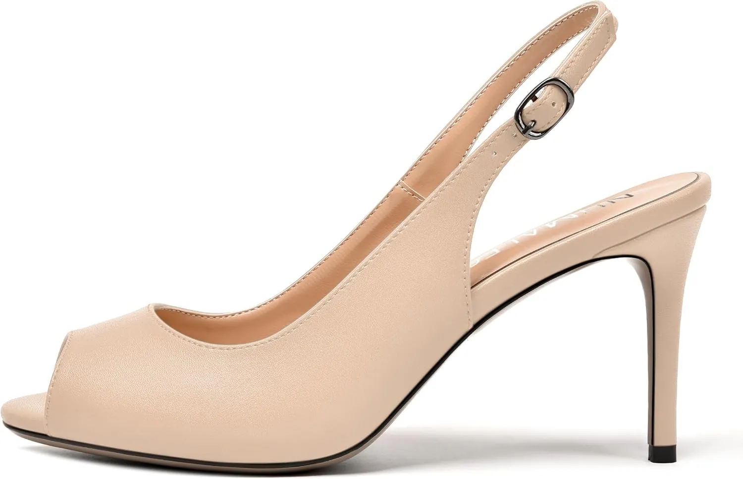 NUMALEO Womens Buckle Fashion Peep Toe Sexy Matte Slingback Evening Stiletto High Heel Pumps Shoes 3.3 Inch