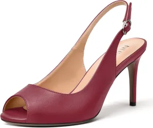 NUMALEO Womens Buckle Fashion Peep Toe Sexy Matte Slingback Evening Stiletto High Heel Pumps Shoes 3.3 Inch