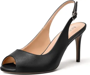 NUMALEO Womens Buckle Fashion Peep Toe Sexy Matte Slingback Evening Stiletto High Heel Pumps Shoes 3.3 Inch
