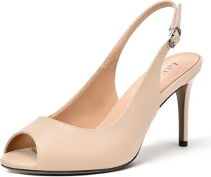 NUMALEO Womens Buckle Fashion Peep Toe Sexy Matte Slingback Evening Stiletto High Heel Pumps Shoes 3.3 Inch