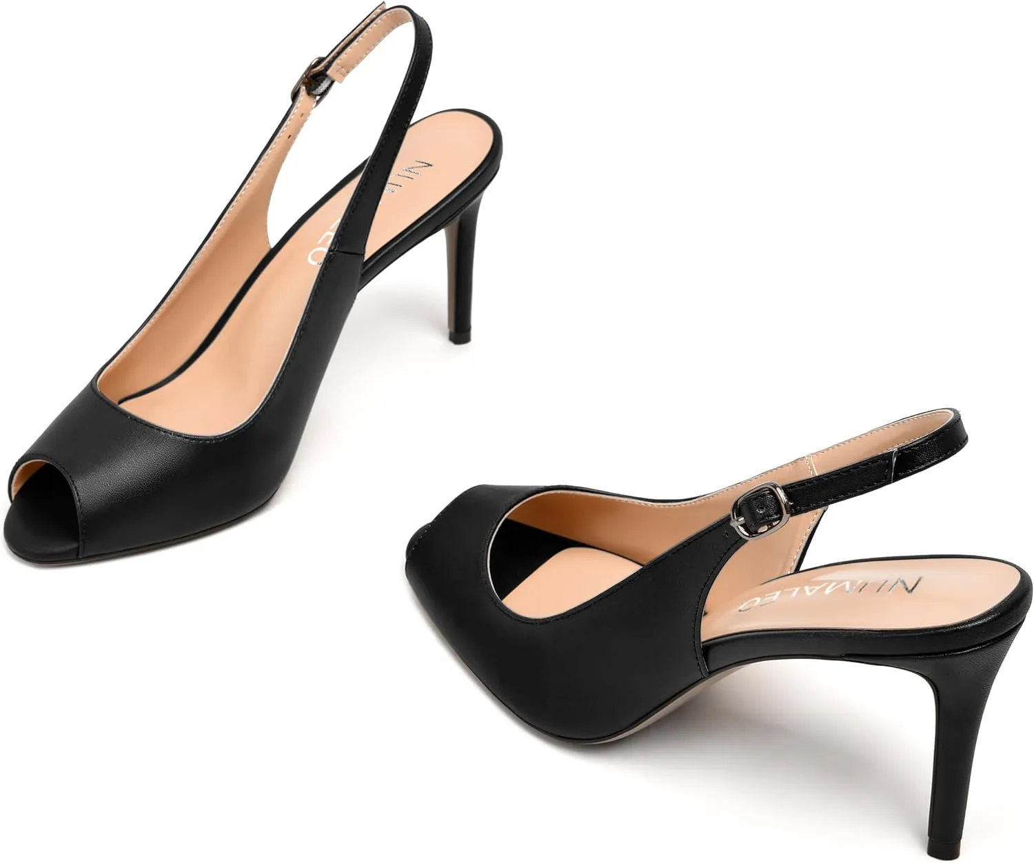 NUMALEO Womens Buckle Fashion Peep Toe Sexy Matte Slingback Evening Stiletto High Heel Pumps Shoes 3.3 Inch
