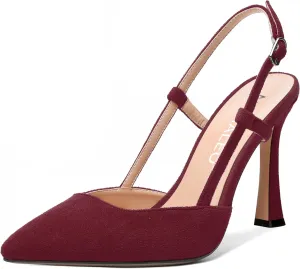 NUMALEO Womens Sexy Pointed Toe Suede Buckle Slingback Comfortable Evening Stiletto High Heel Pumps Shoes 4 Inch