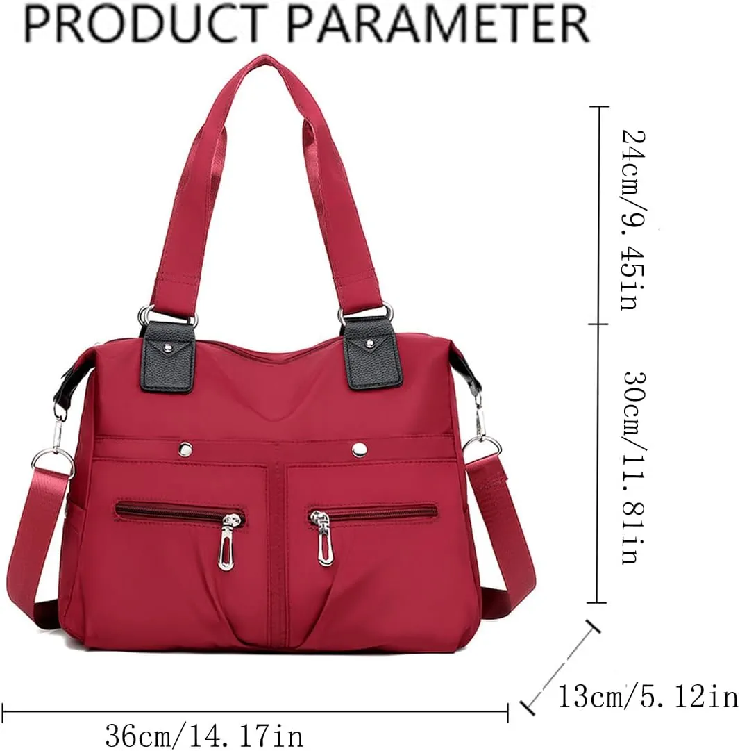 Nylon Waterproof Tote Bag,Large Capacity Waterproof Multi Pocket Shoulder Bag,Adjustable Shoulder Crossbody Bag.