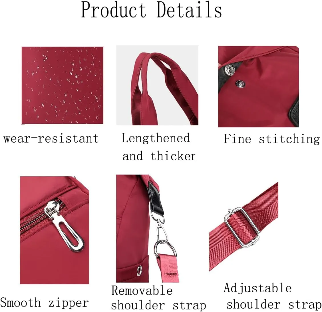 Nylon Waterproof Tote Bag,Large Capacity Waterproof Multi Pocket Shoulder Bag,Adjustable Shoulder Crossbody Bag.