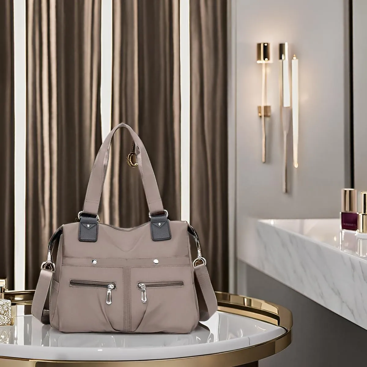 Nylon Waterproof Tote Bag,Large Capacity Waterproof Multi Pocket Shoulder Bag,Adjustable Shoulder Crossbody Bag.