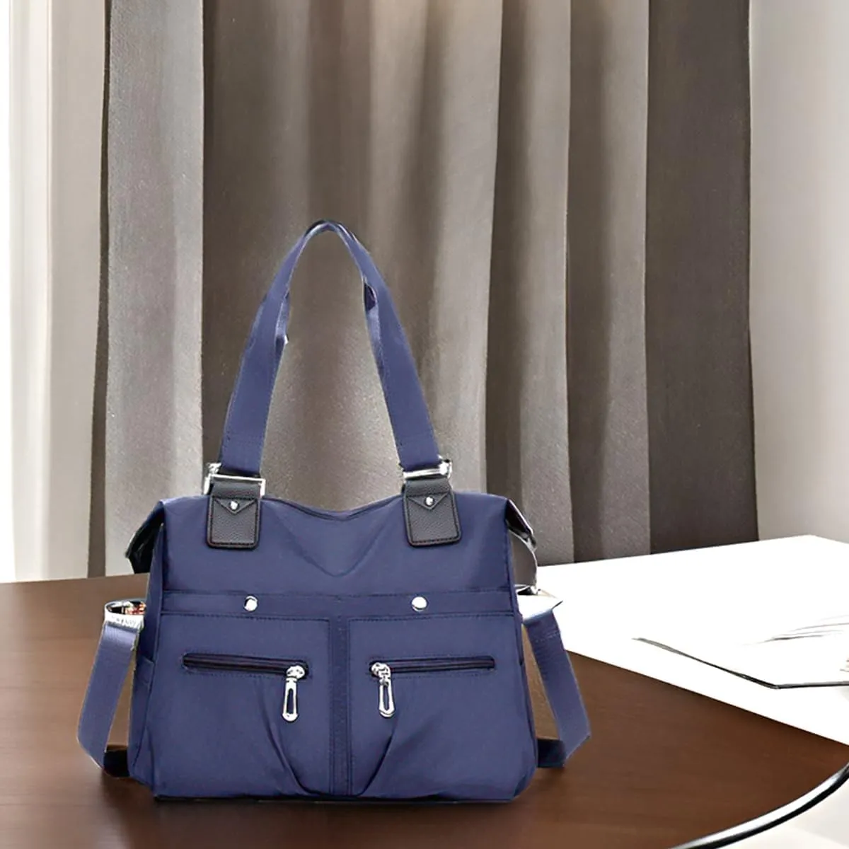 Nylon Waterproof Tote Bag,Large Capacity Waterproof Multi Pocket Shoulder Bag,Adjustable Shoulder Crossbody Bag.