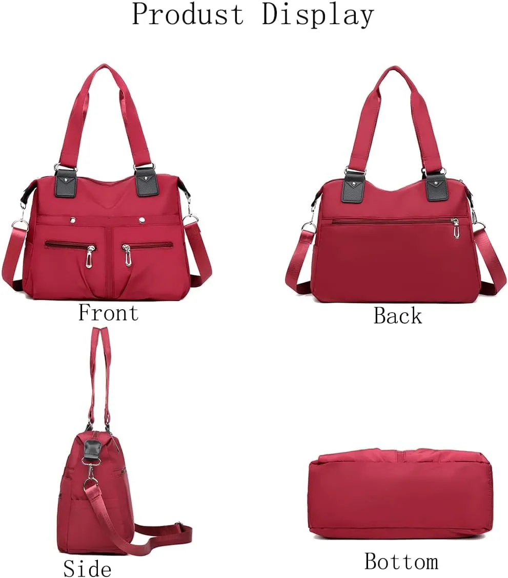 Nylon Waterproof Tote Bag,Large Capacity Waterproof Multi Pocket Shoulder Bag,Adjustable Shoulder Crossbody Bag.