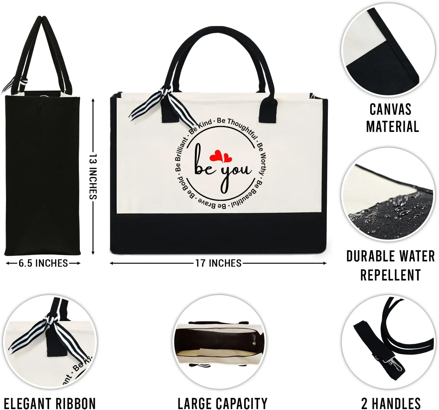 OASSIE Appreciation Gifts for Women - Canvas Tote Bag 13oz with Zipper - Mothers Day Birthday Thank You Gifts for Women Mom