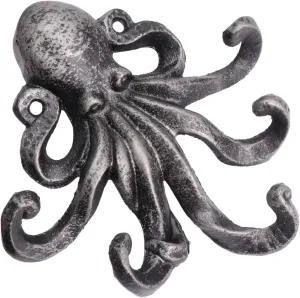 Octopus Key Hanger Decorative Cast Iron Wall Hook for Keys Handbags Towels Vintage Silver Octopus Design for Living Bathroom Kitchen More