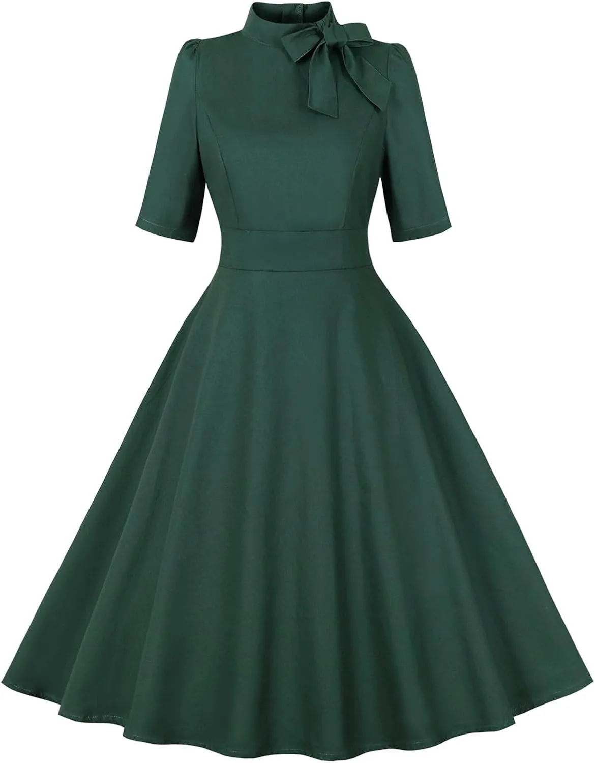 ODIZLI 1950's Dresses for Women Rockabilly Dresses Retro Dress Short Sleeve Tie Neck Swing Dress Cocktail Dress