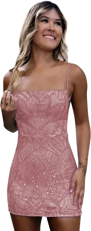 OFEECHUN Women's Sparkly Sequin Homecoming Dress Short Tight Open Back Cocktail Prom Party Gowns