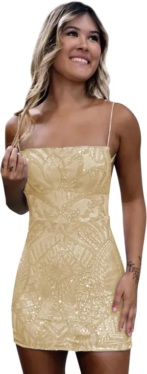 OFEECHUN Women's Sparkly Sequin Homecoming Dress Short Tight Open Back Cocktail Prom Party Gowns