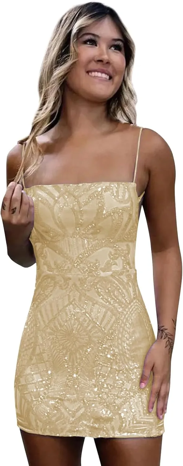 OFEECHUN Women's Sparkly Sequin Homecoming Dress Short Tight Open Back Cocktail Prom Party Gowns