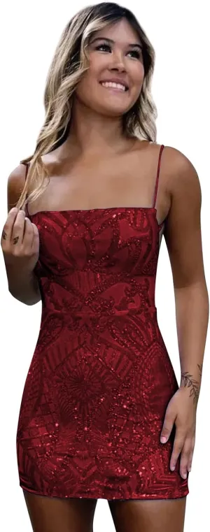 OFEECHUN Women's Sparkly Sequin Homecoming Dress Short Tight Open Back Cocktail Prom Party Gowns