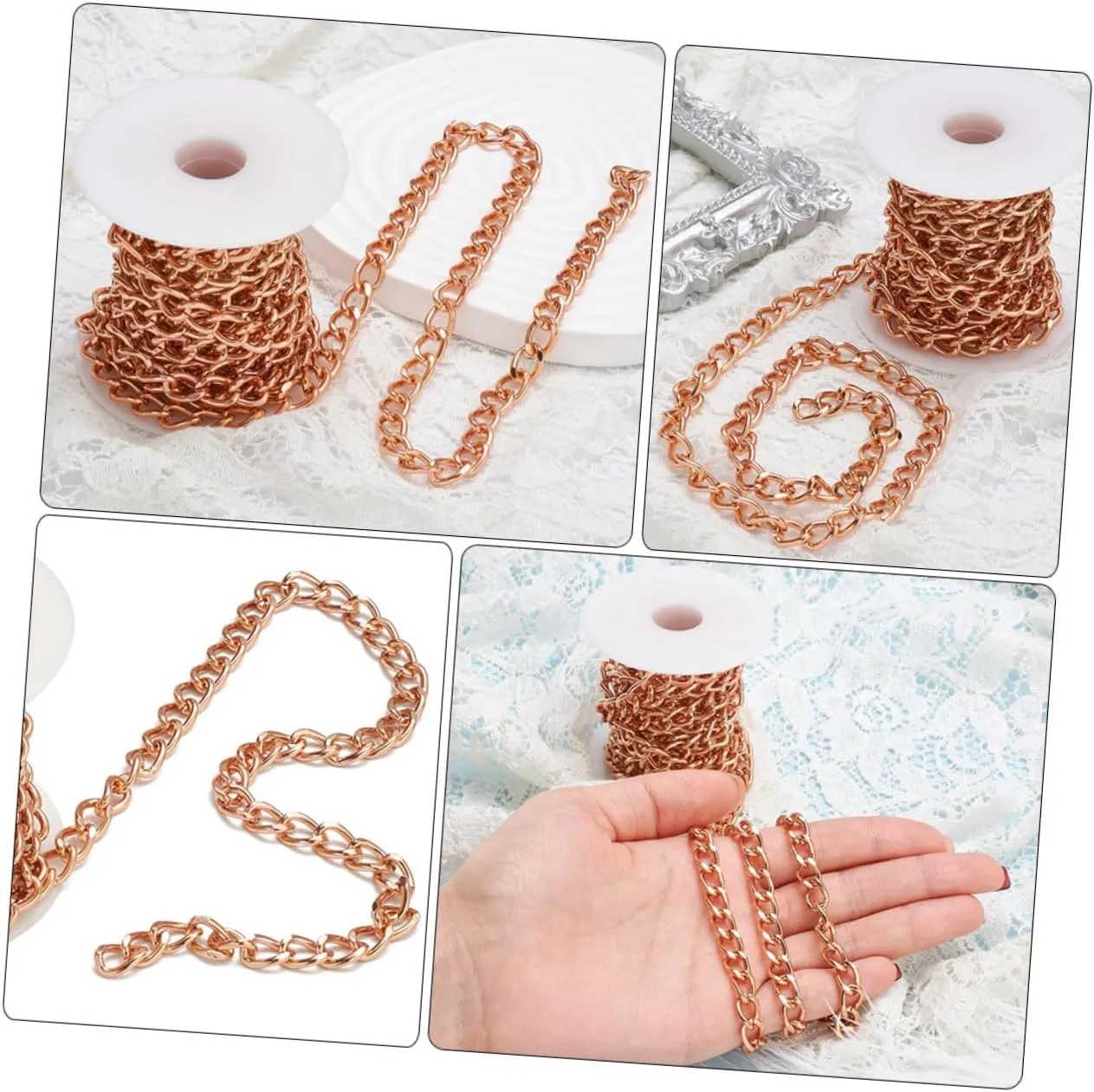 OHPHCALL 3 Rolls DIY Craft Jewelry Making Bulk Chain Set Aluminum Craft Chain for DIY Projects Crossbody Bag Garment Bag Shoes Dress Headwear
