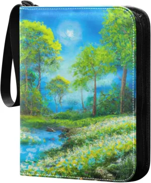 Oil Painting Spring Card Binder 4-Pockets, 400 Pockets Card Holder with 50 Removable Sleeves, Trading Card Collector Zipper Album Holder, Collector Album