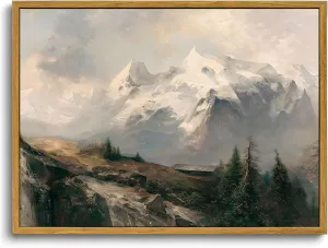 OIQArtOIQ Framed Vintage Landscape Wall Art Mountains Natural Scenery Oil Painting Canvas Prints Country Farmhouse Aesthetic Decor Pictures for Kitchen Bedroom Living Room Bathroom