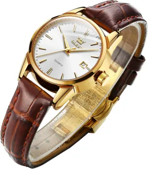 OLEVS Women Leather Watch - Analog Ladies Quartz Watches Luxury Dress Watch for Small Wrists Waterproof with Date Day Function - Reloj para Mujer