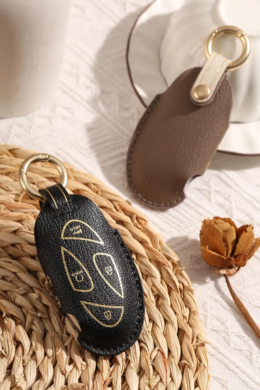 ontto Handmade Leather Key Cover Fit for Hyundai 5-Button for Ioniq 6 Grandeur GN7 KONA Elantra Azera Sonata Hybrid Santa fe Tucson Hybrid 2023 2024 2025,Antiscratched Key Fob Housing,Black
