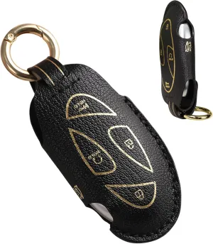 ontto Handmade Leather Key Cover Fit for Hyundai 5-Button for Ioniq 6 Grandeur GN7 KONA Elantra Azera Sonata Hybrid Santa fe Tucson Hybrid 2023 2024 2025,Antiscratched Key Fob Housing,Black