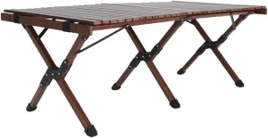 Outdoor Camping Picnic Wood Desk Folding Egg Roll Table Walnut Portable Foldable Self-Driving Tour Table(Black Walnut Color,122 * 60 * 43cm)