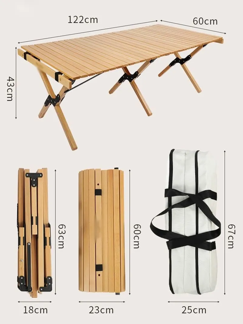 Outdoor Camping Picnic Wood Desk Folding Egg Roll Table Walnut Portable Foldable Self-Driving Tour Table(Black Walnut Color,122 * 60 * 43cm)