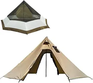 Outdoor Camping Pyramid Tipi Tent Lightweight Teepee Hot Tent for Hunting Backpacking Camping Hiking Family Brown