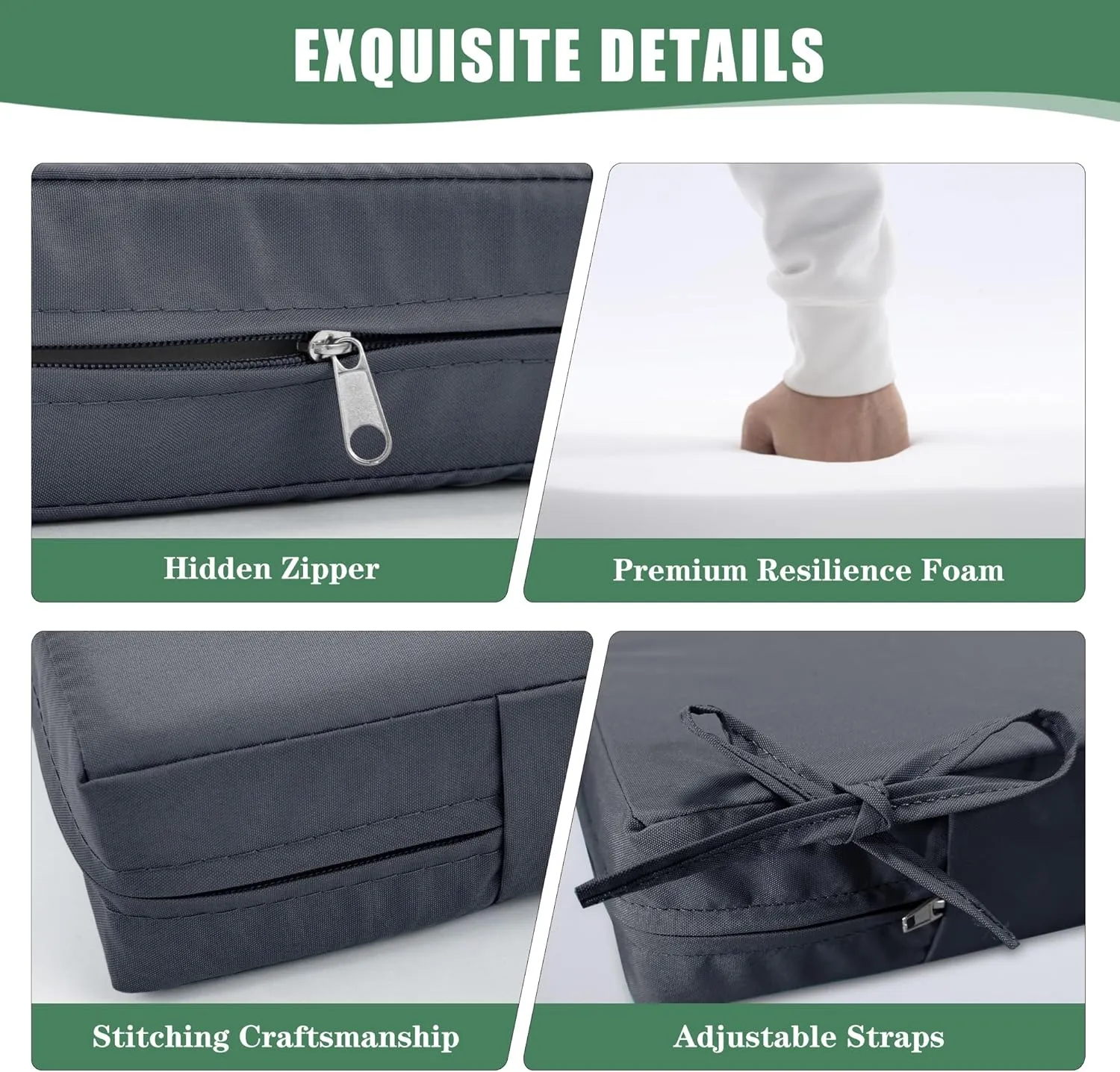Outdoor Chair Cushion 19 x 19 Inch, Backrest and Seat Cushion Set for Patio Furniture with Water Resistant Removable Cover, Dark Grey, 1 Set