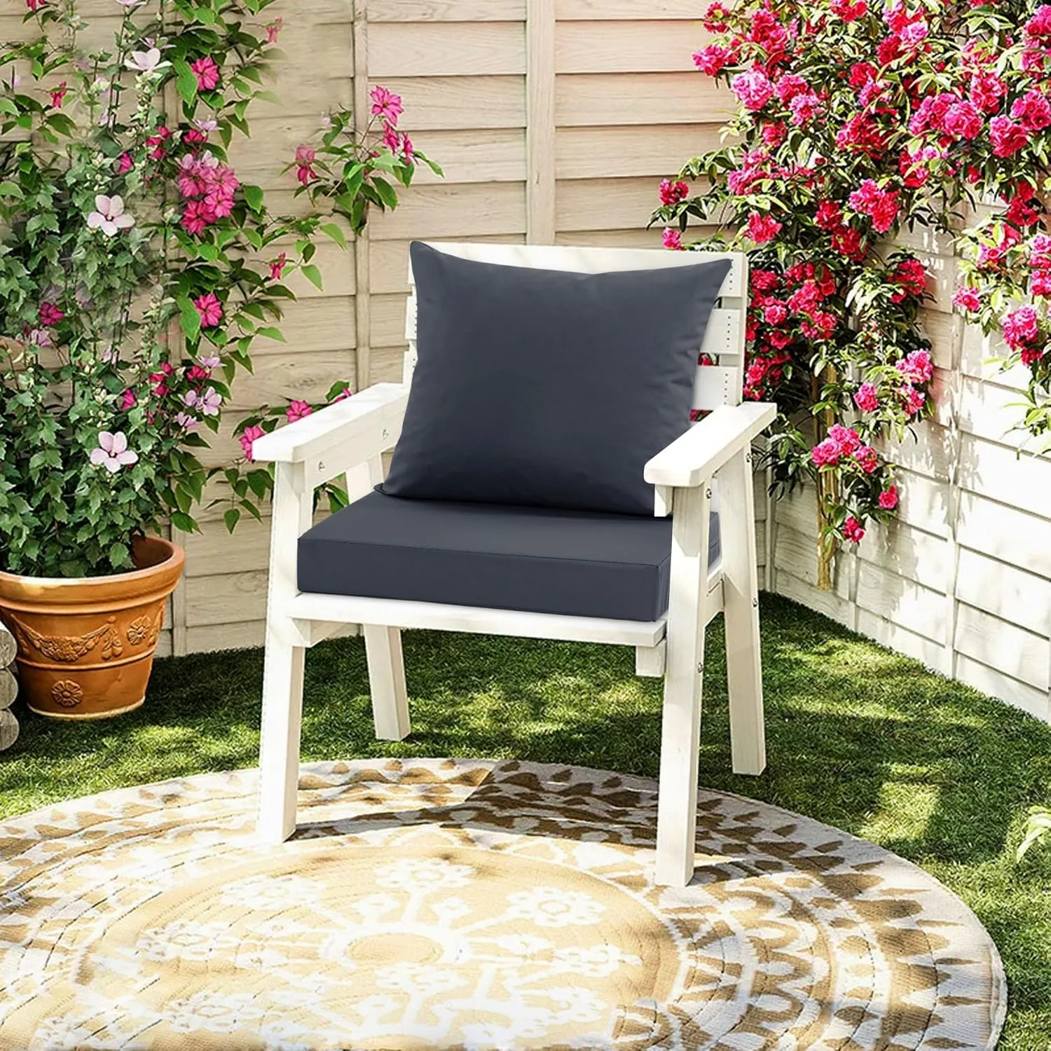 Outdoor Chair Cushion 19 x 19 Inch, Backrest and Seat Cushion Set for Patio Furniture with Water Resistant Removable Cover, Dark Grey, 1 Set