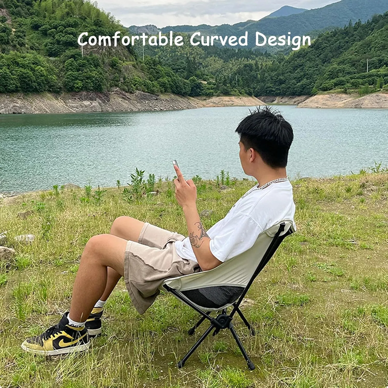 Outdoor Folding Chairs, Portable Camping Chair with Storage Bag, Support up to 300Lbs, Ultralight Compact Foldable Backpacking Chair for Beach Hiking Picnic Fishing Camp Travel,Red
