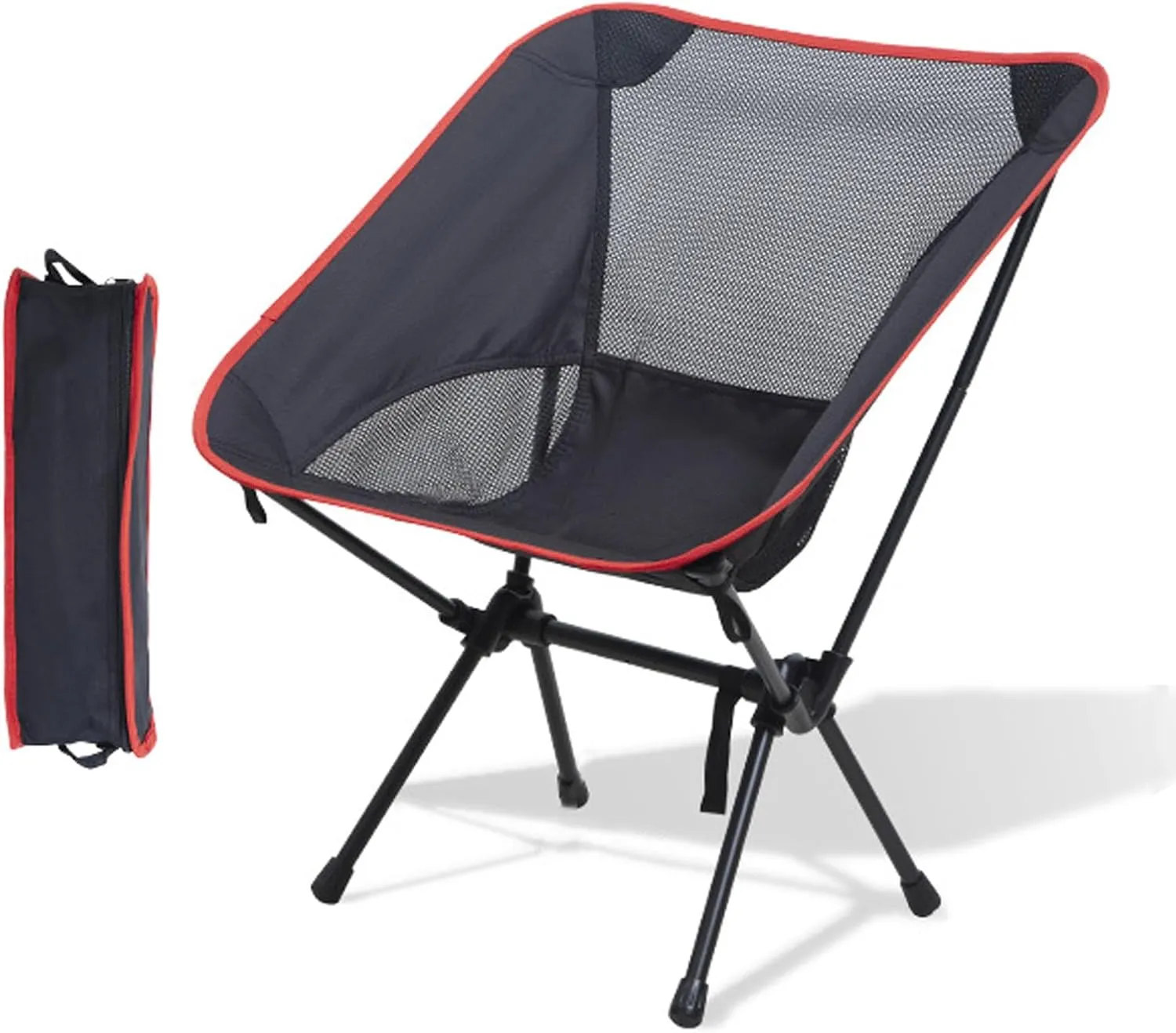 Outdoor Folding Chairs, Portable Camping Chair with Storage Bag, Support up to 300Lbs, Ultralight Compact Foldable Backpacking Chair for Beach Hiking Picnic Fishing Camp Travel,Red