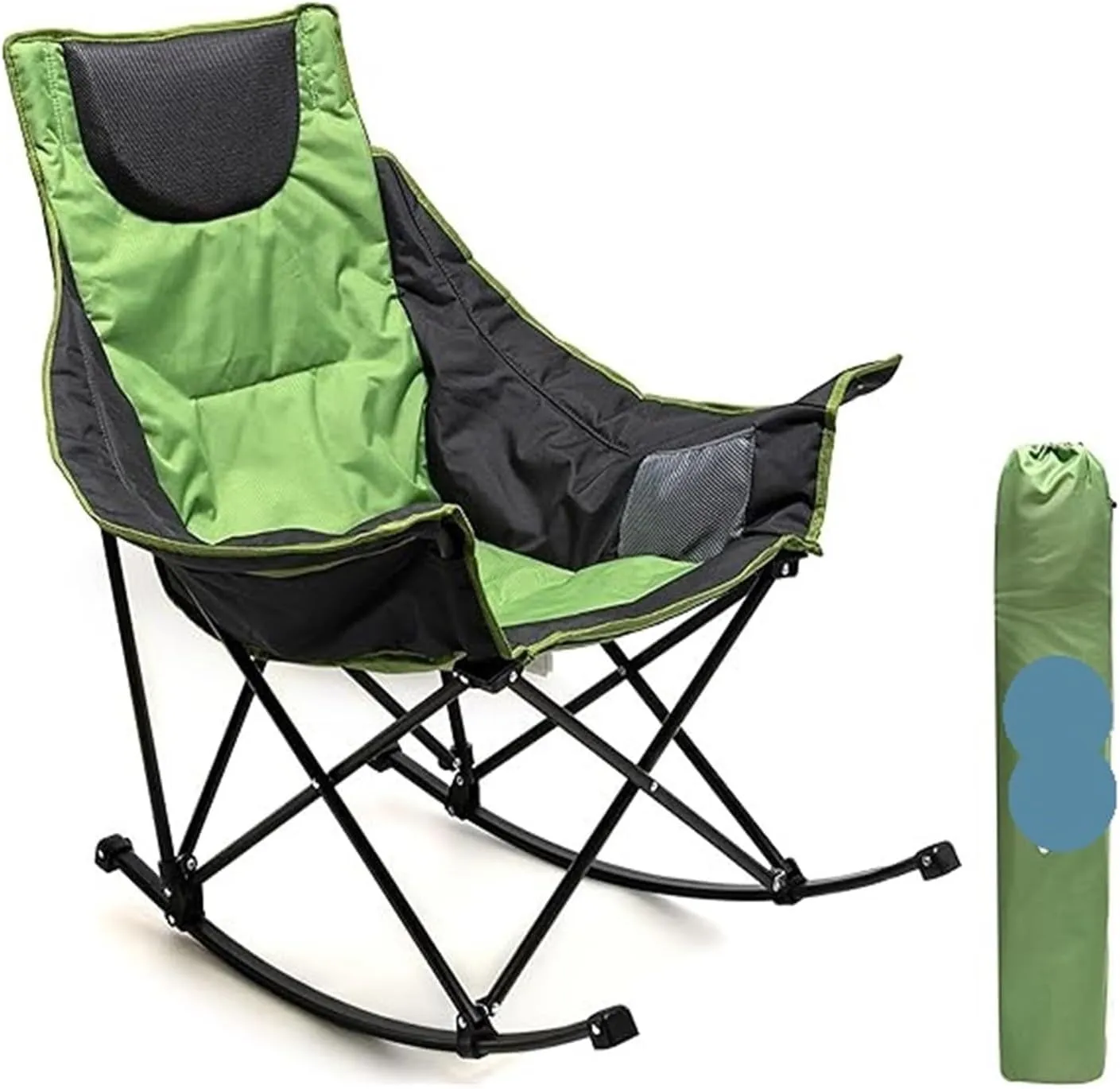 Outdoor freestyle joystick camping chair Camping Rocking Chair, Folding Lawn Chairs with Cup Holder, Storage Pocket, Mesh Back Recliner Beach/Outdoor/Travel/ Outdoor folding chair(Green Grey)