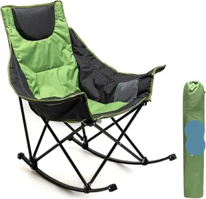 Outdoor freestyle joystick camping chair Camping Rocking Chair, Folding Lawn Chairs with Cup Holder, Storage Pocket, Mesh Back Recliner Beach/Outdoor/Travel/ Outdoor folding chair(Green Grey)