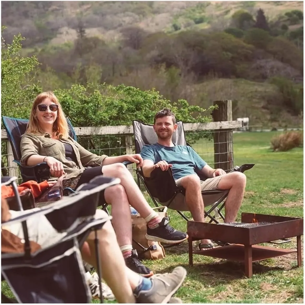 Outdoor freestyle joystick camping chair Camping Rocking Chair, Folding Lawn Chairs with Cup Holder, Storage Pocket, Mesh Back Recliner Beach/Outdoor/Travel/ Outdoor folding chair(Green Grey)