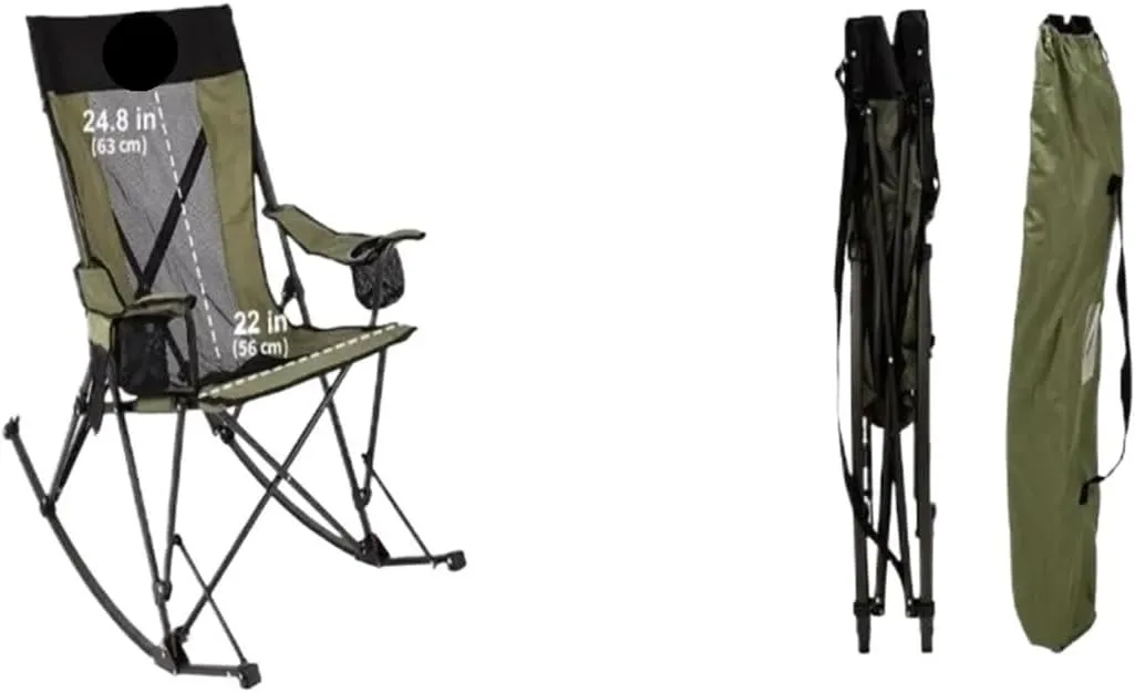 Outdoor freestyle joystick camping chair Camping Rocking Chair, Folding Lawn Chairs with Cup Holder, Storage Pocket, Mesh Back Recliner Beach/Outdoor/Travel/ Outdoor folding chair(Green Grey)