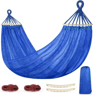 Outdoor Hammock, Super Soft and Breathable Mesh Hammock Made of Cool Nylon with Wooden Bars for Indoor, Balcony, Terrace, Garden, Camping, Backpacking