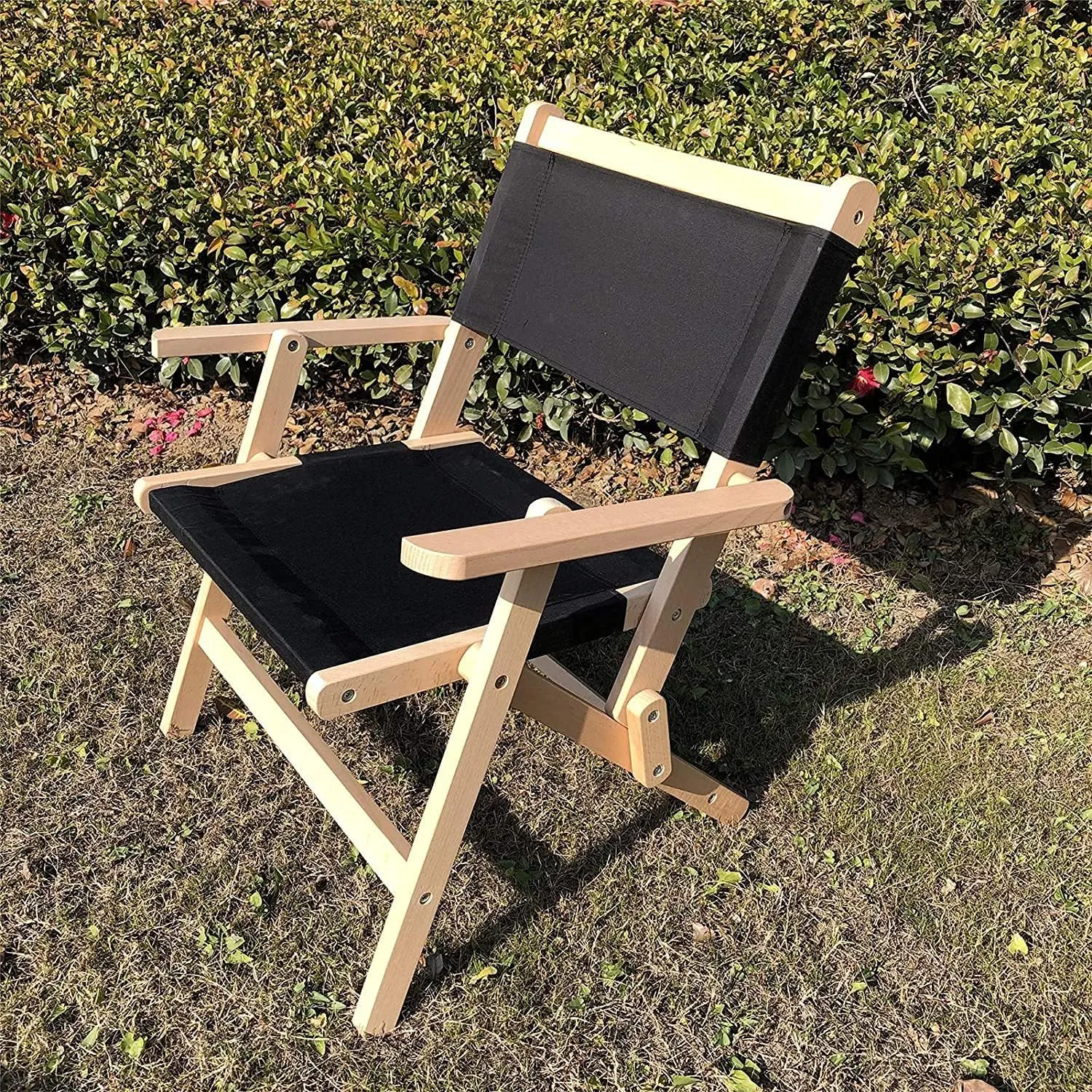 Outdoor Solid Wood Folding Chair Portable Self-Driving Travel Camping Beach Sun Lounger Balcony Fishing Chair(Color:Black) (Black Small)