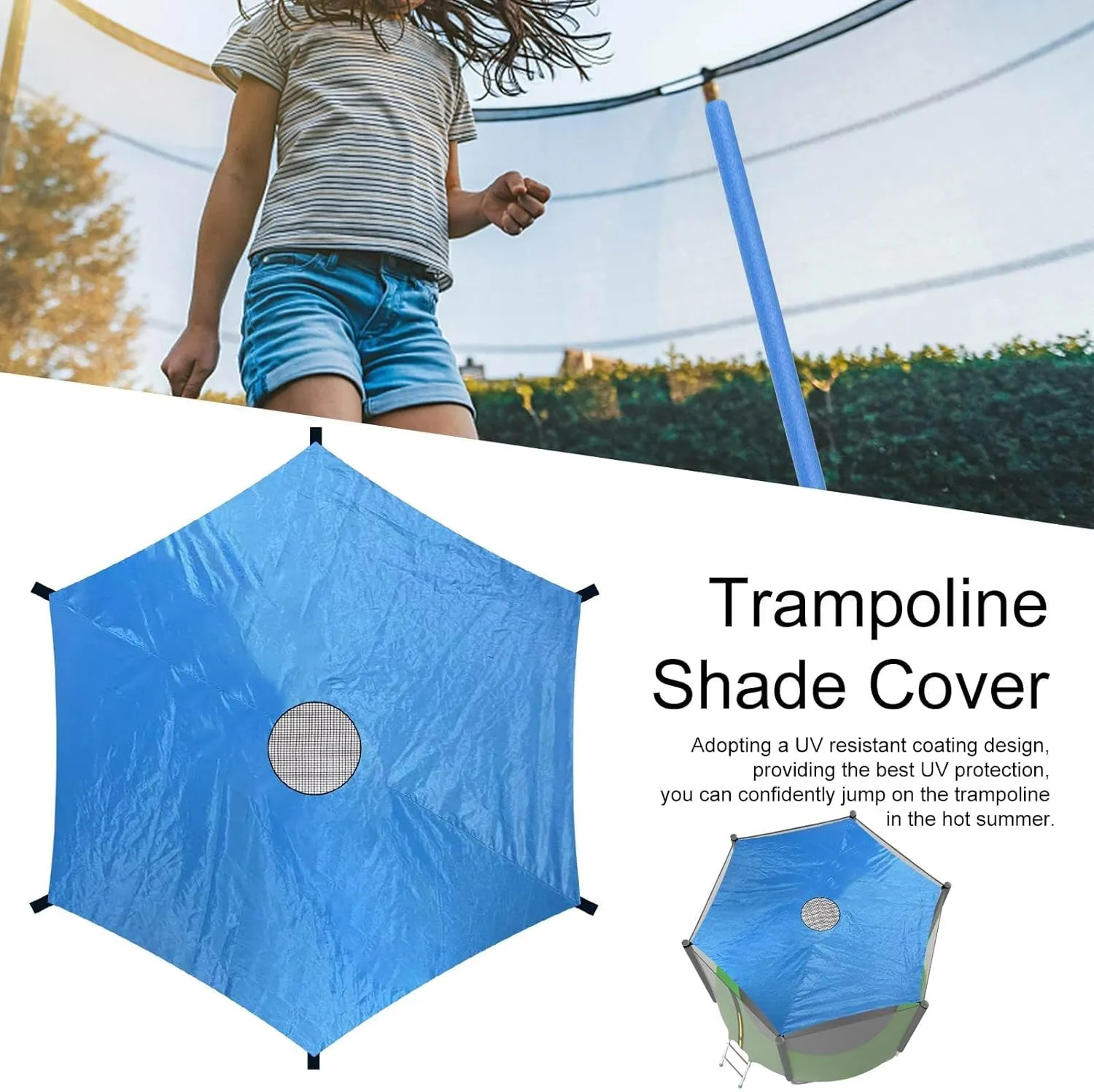 Outdoor Trampoline Shade Cover - Waterproof Oxford Tent Canopy for 6-12 Poles, UV Protection Sun Shade Accessories for Safe, Fun Playtime in The Sun