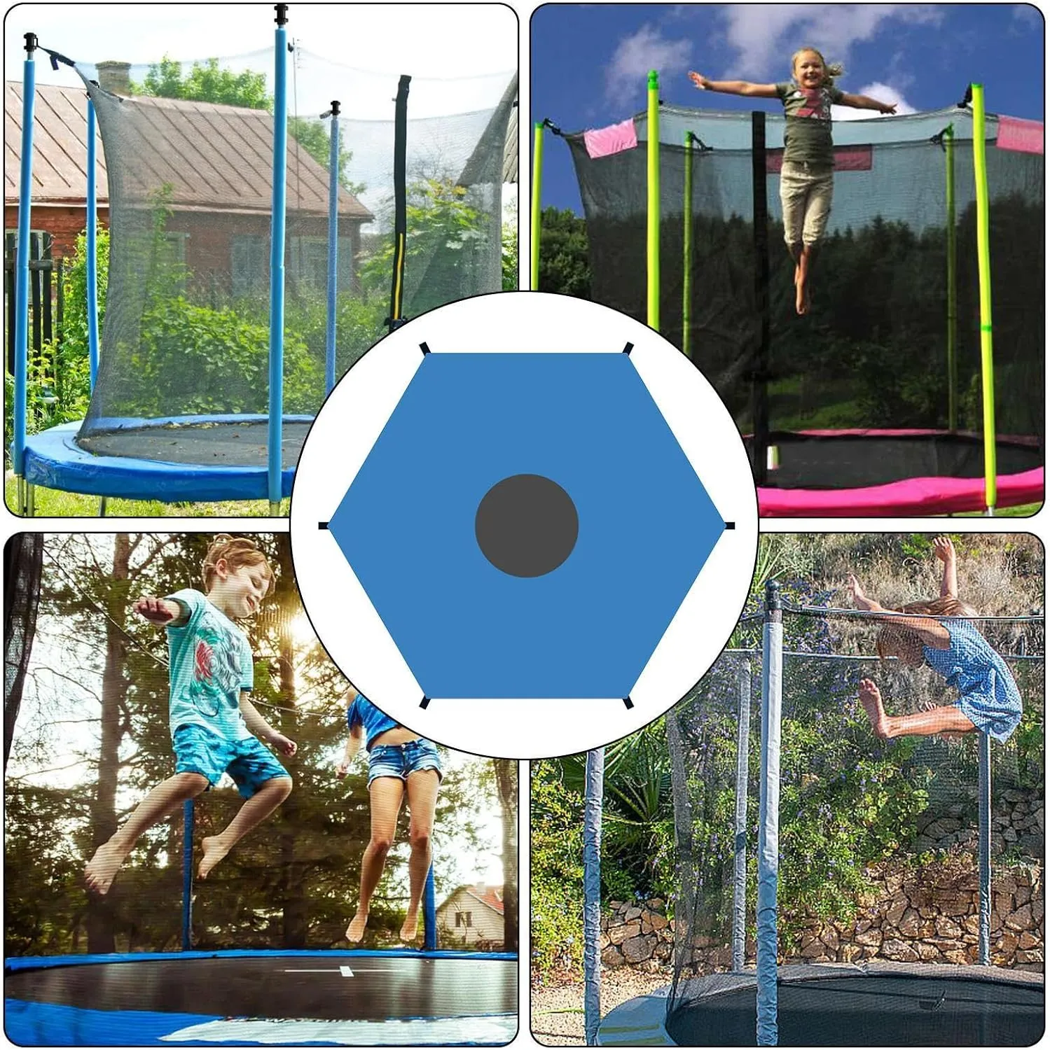 Outdoor Trampoline Shade Cover - Waterproof Oxford Tent Canopy for 6-12 Poles, UV Protection Sun Shade Accessories for Safe, Fun Playtime in The Sun